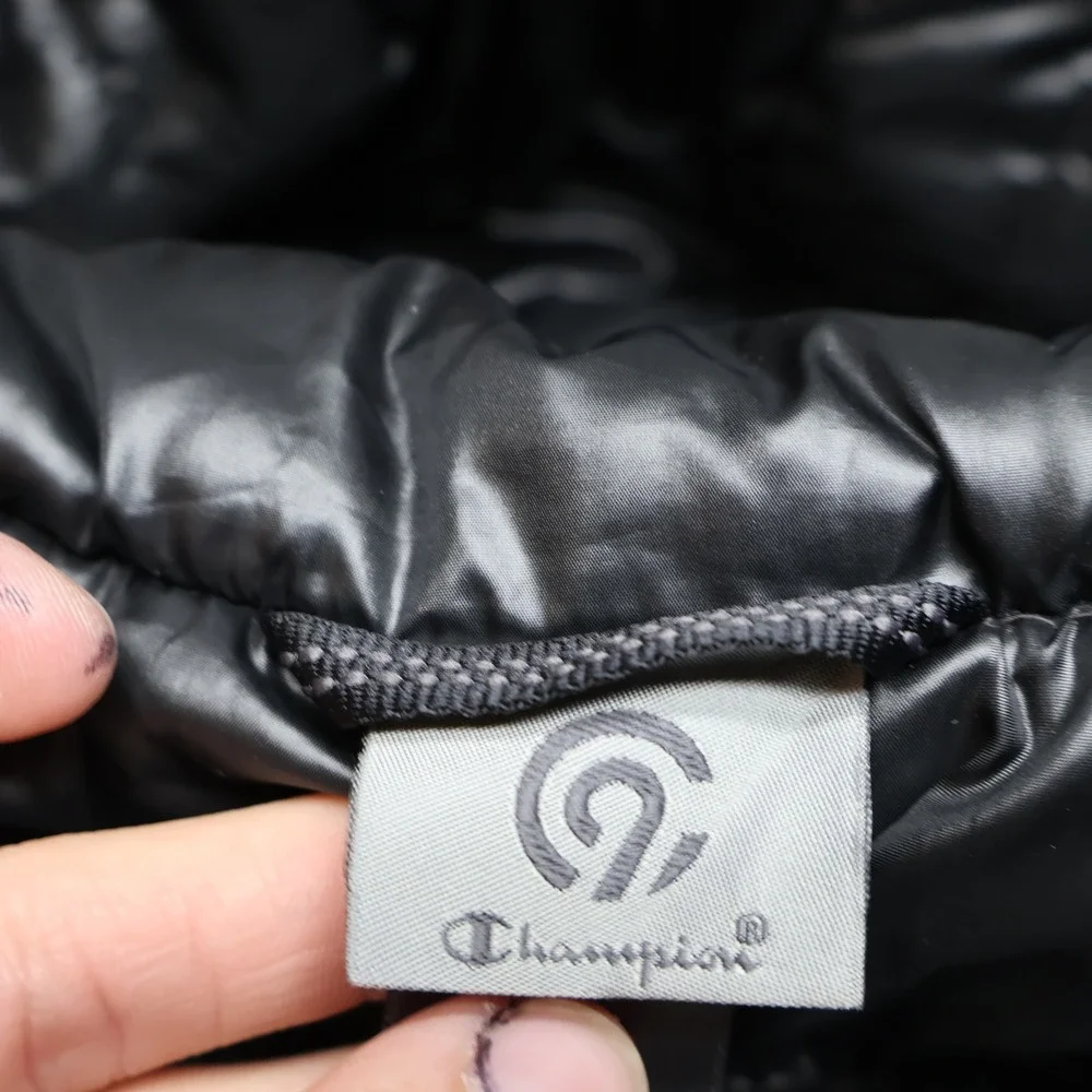 Champion Jacket Men Small Black Hooded Insulated Full Zip Wind Rain Winter Parka